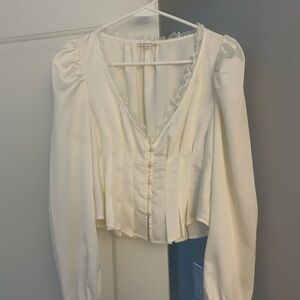 For Love & Lemons Elisa Blouse in Crème | White/Cream Blouse from Revolve